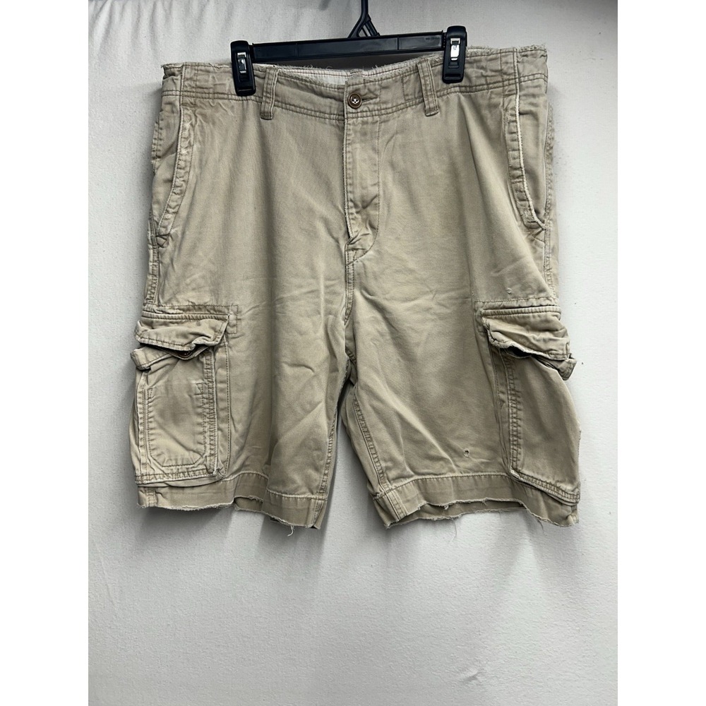 American Eagle Outfitters Men's Cargo Shorts 36 Khaki Classic Fit Distressed